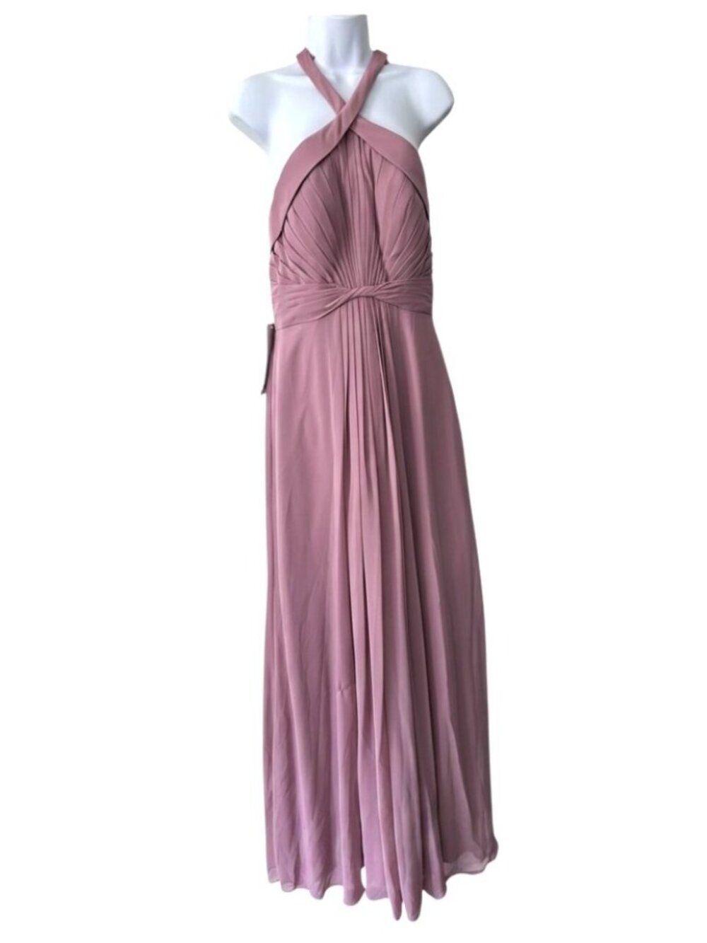 Azazie Mauve Halter Pleated Chiffon Maxi Dress A6 Formal Evening Gown